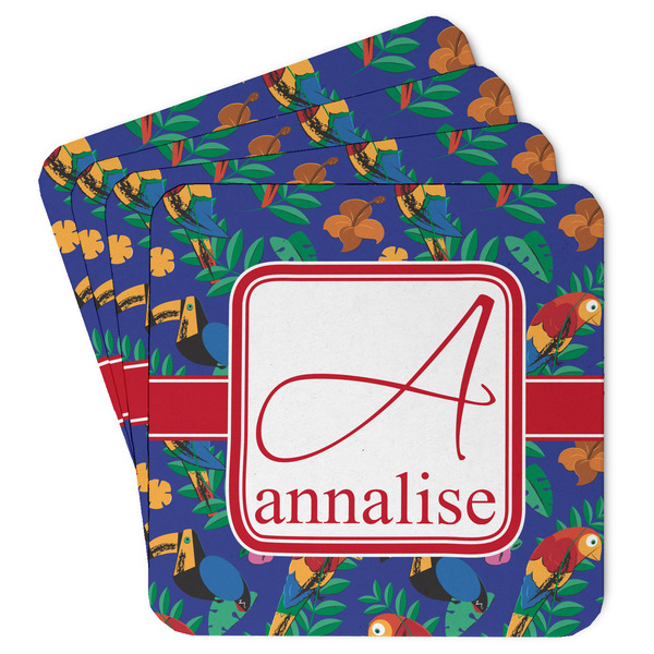 Custom Parrots & Toucans Paper Coasters w/ Name and Initial