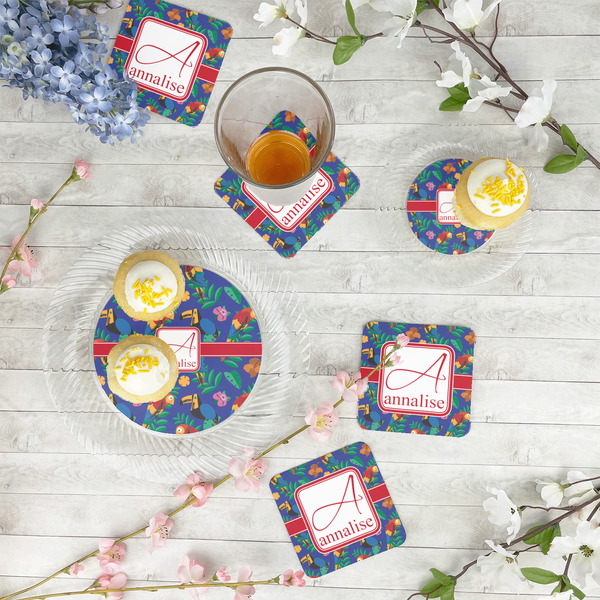 Parrots & Toucans Paper Coasters - In Context