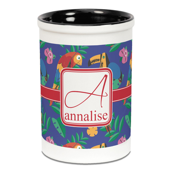 Custom Parrots & Toucans Ceramic Pencil Holders - Black