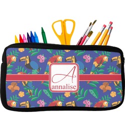 Parrots & Toucans Neoprene Pencil Case - Small w/ Name and Initial