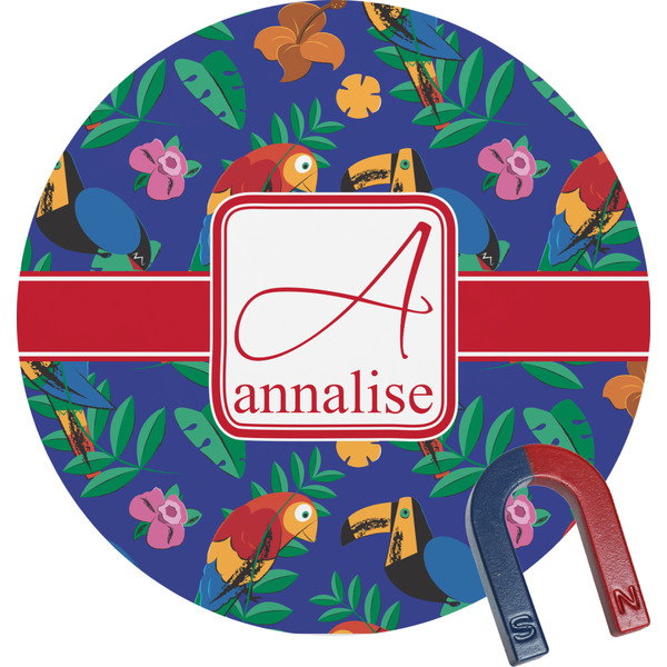 Custom Parrots & Toucans Round Fridge Magnet (Personalized)