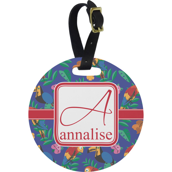 Custom Parrots & Toucans Plastic Luggage Tag - Round (Personalized)
