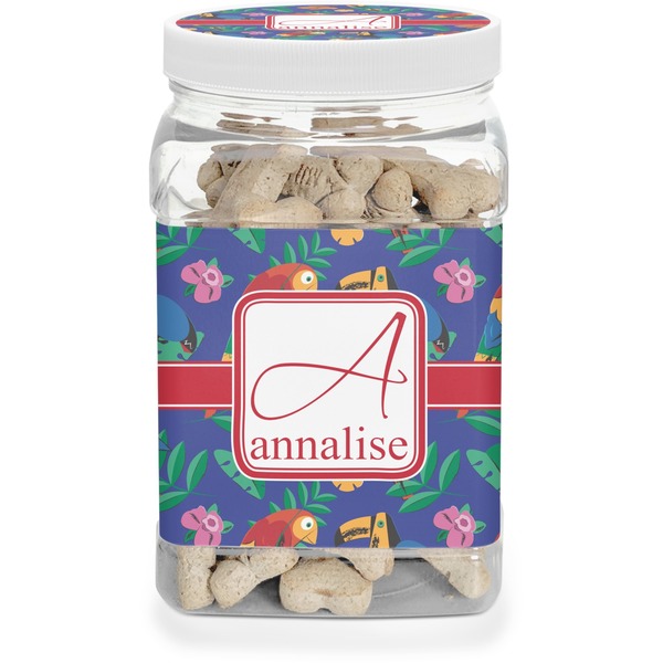 Custom Parrots & Toucans Dog Treat Jar (Personalized)