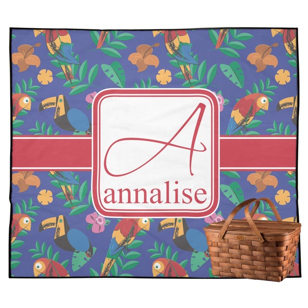 Custom Parrots & Toucans Outdoor Picnic Blanket (Personalized)