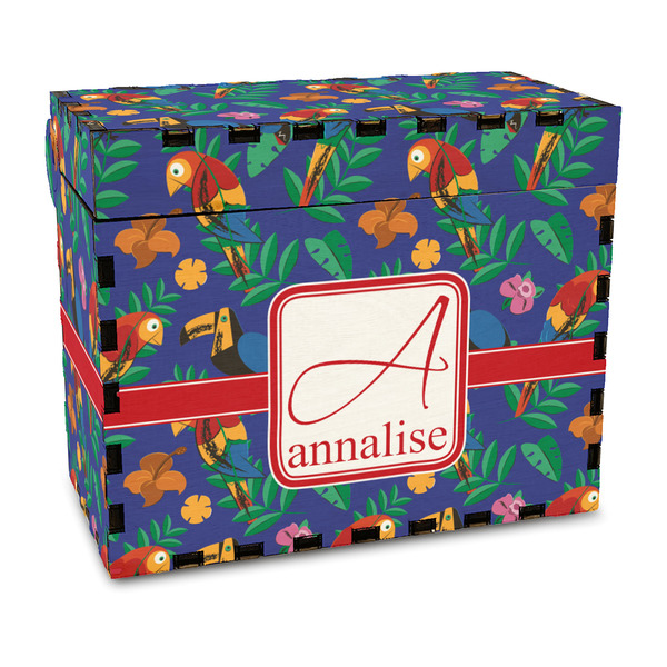 Custom Parrots & Toucans Wood Recipe Box - Full Color Print (Personalized)