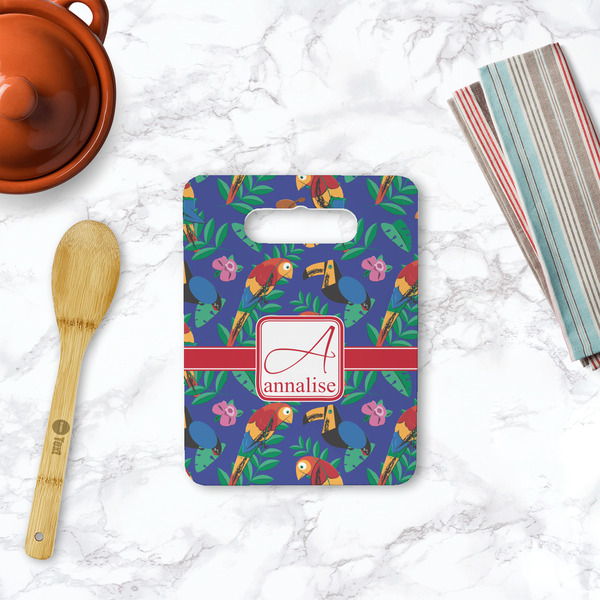 Parrots & Toucans Rectangle Trivet with Handle - LIFESTYLE