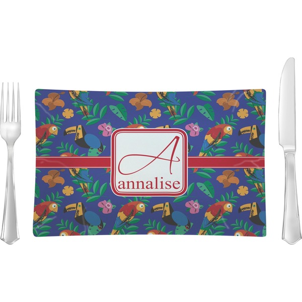 Custom Parrots & Toucans Rectangular Glass Lunch / Dinner Plate - Single or Set (Personalized)