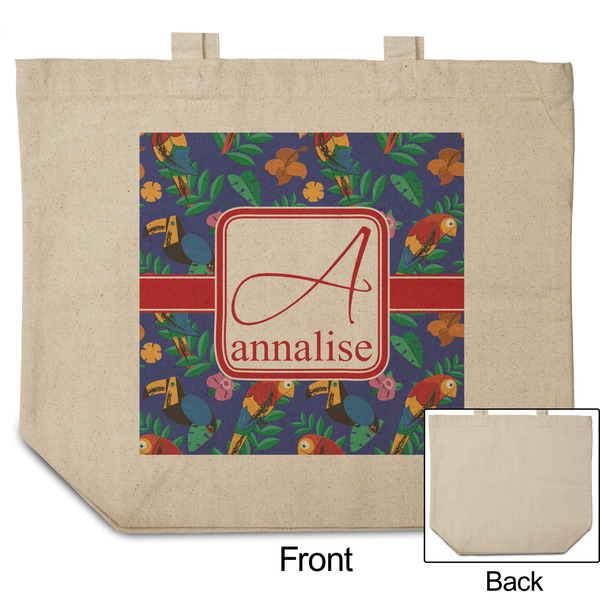 Parrots & Toucans Reusable Cotton Grocery Bag - Front & Back View
