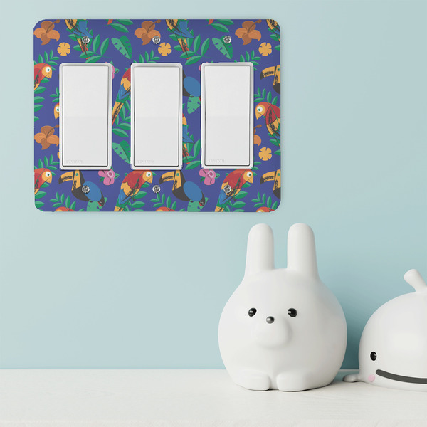 Parrots & Toucans Rocker Light Switch Covers - Triple - IN CONTEXT