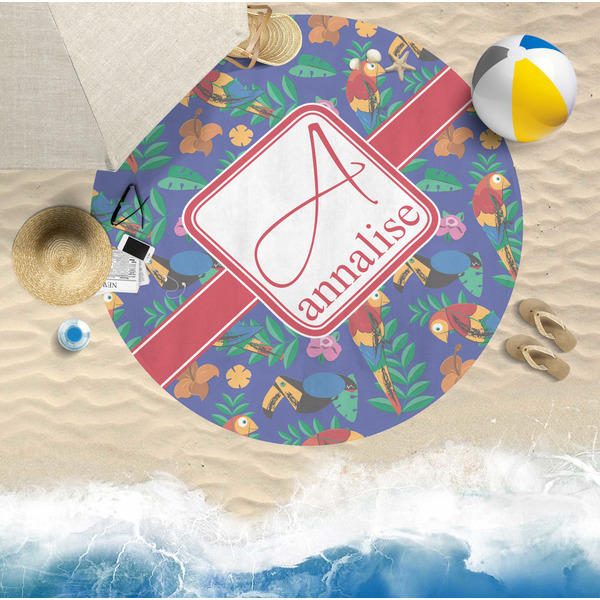 Parrots & Toucans Round Beach Towel Lifestyle