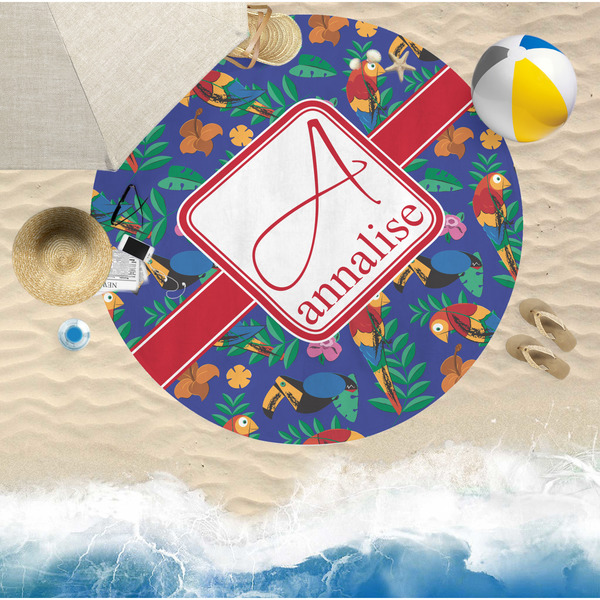 Parrots & Toucans Round Beach Towel Lifestyle