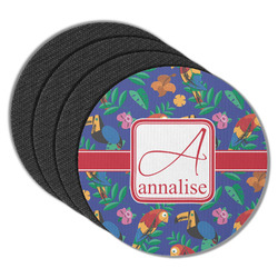Parrots & Toucans Round Rubber Backed Coasters - Set of 4 (Personalized)