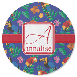 Parrots & Toucans Round Rubber Backed Coaster (Personalized)