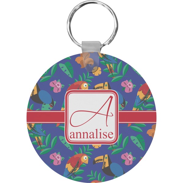 Custom Parrots & Toucans Round Plastic Keychain (Personalized)