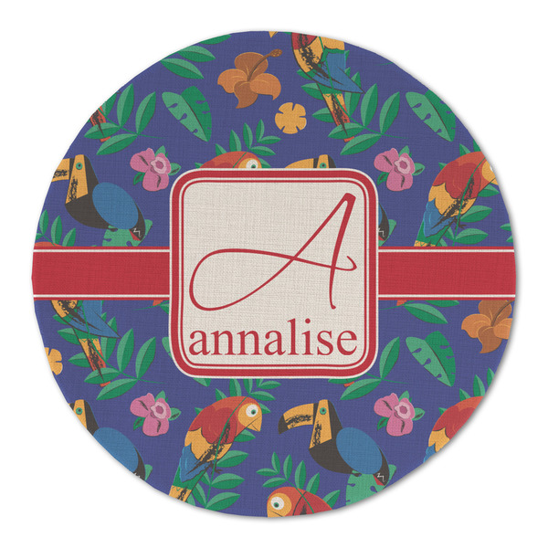 Parrots & Toucans Round Linen Placemats - FRONT (Double Sided)