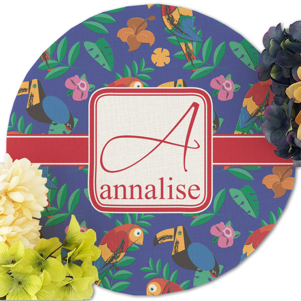 Parrots & Toucans Round Linen Placemats - Front (w flowers)