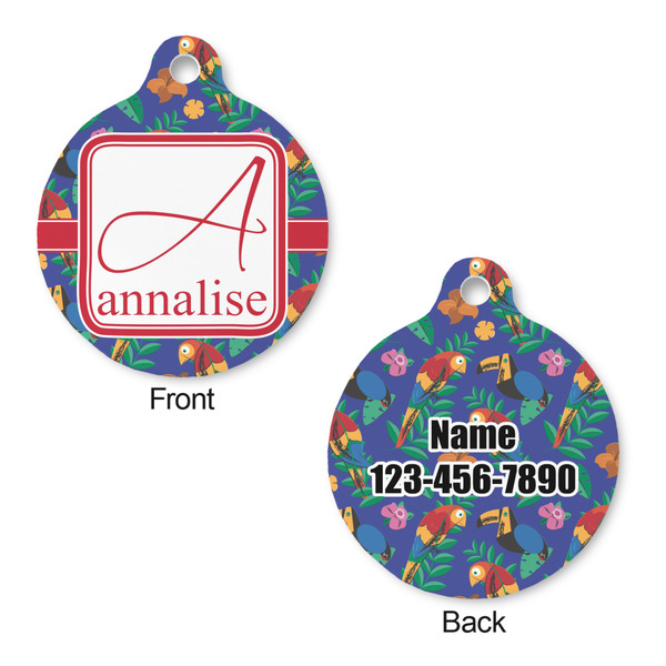 Parrots & Toucans Round Pet Tag - Front & Back