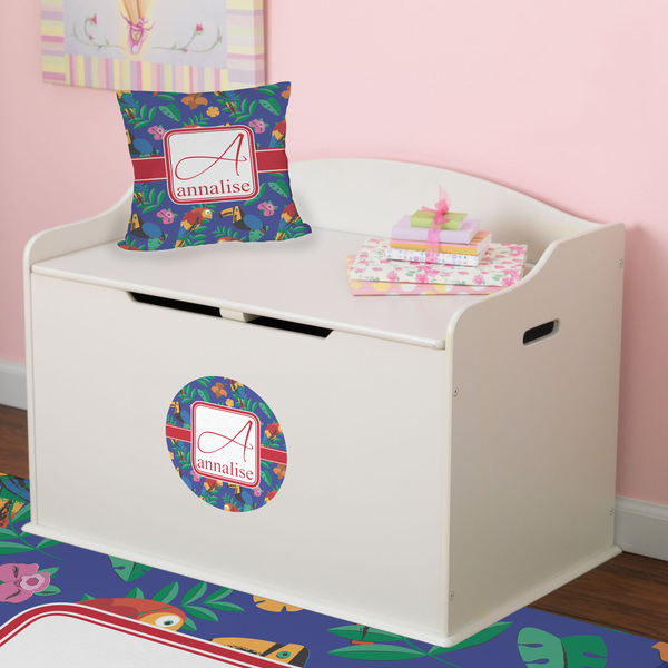 Parrots & Toucans Round Wall Decal on Toy Chest