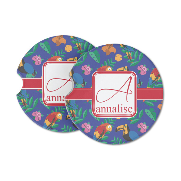 Custom Parrots & Toucans Sandstone Car Coasters - Set of 2 (Personalized)