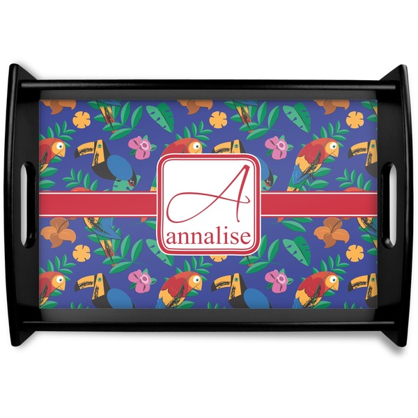 Custom Parrots & Toucans Black Wooden Tray - Small (Personalized)