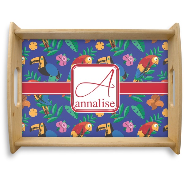 Custom Parrots & Toucans Natural Wooden Tray - Large (Personalized)