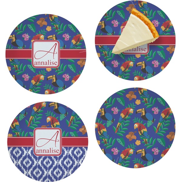 Custom Parrots & Toucans Set of 4 Glass Appetizer / Dessert Plate 8" (Personalized)
