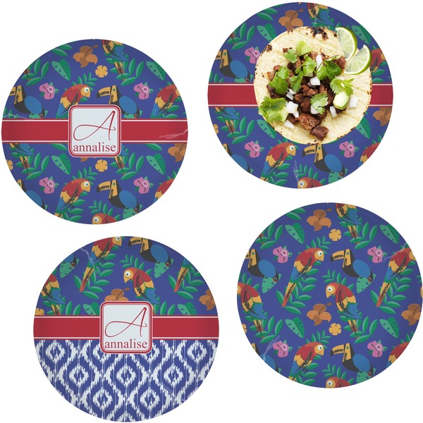 Custom Parrots & Toucans Set of 4 Glass Lunch / Dinner Plate 10" (Personalized)