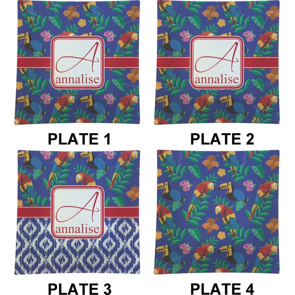 Parrots & Toucans Set of Square Dinner Plates (Approval)