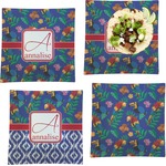 Parrots & Toucans Set of 4 Glass Square Lunch / Dinner Plate 9.5" (Personalized)