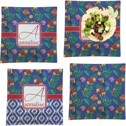 Parrots & Toucans Set of 4 Glass Square Lunch / Dinner Plate 9.5" (Personalized)