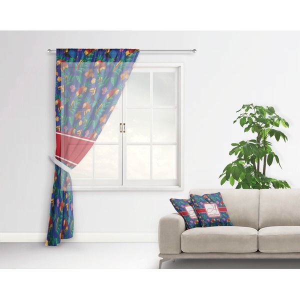 Parrots & Toucans Sheer Curtain With Window and Rod - in Room Matching Pillow