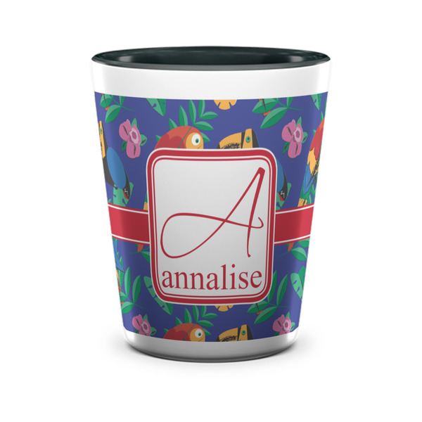 Custom Parrots & Toucans Ceramic Shot Glass - 1.5 oz - Two Tone - Set of 4 (Personalized)