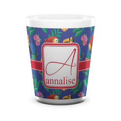 Parrots & Toucans Ceramic Shot Glass - 1.5 oz - White - Set of 4 (Personalized)