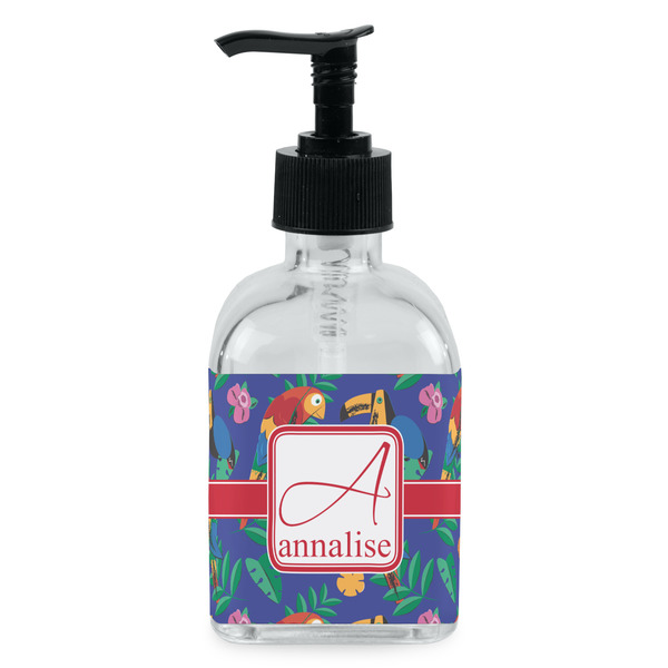 Custom Parrots & Toucans Glass Soap & Lotion Bottle - Single Bottle (Personalized)