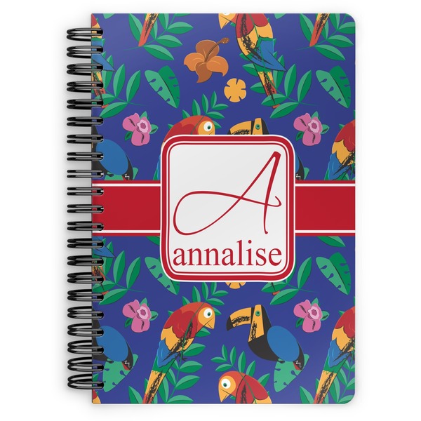 Custom Parrots & Toucans Spiral Notebook - 7x10 w/ Name and Initial