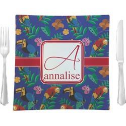 Parrots & Toucans 9.5" Glass Square Lunch / Dinner Plate- Single or Set of 4 (Personalized)