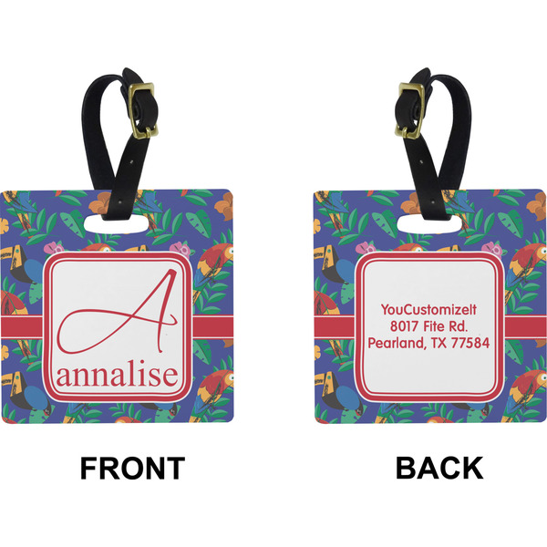Parrots & Toucans Square Luggage Tag (Front + Back)