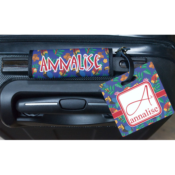 Parrots & Toucans Square Luggage Tag & Handle Wrap - In Context