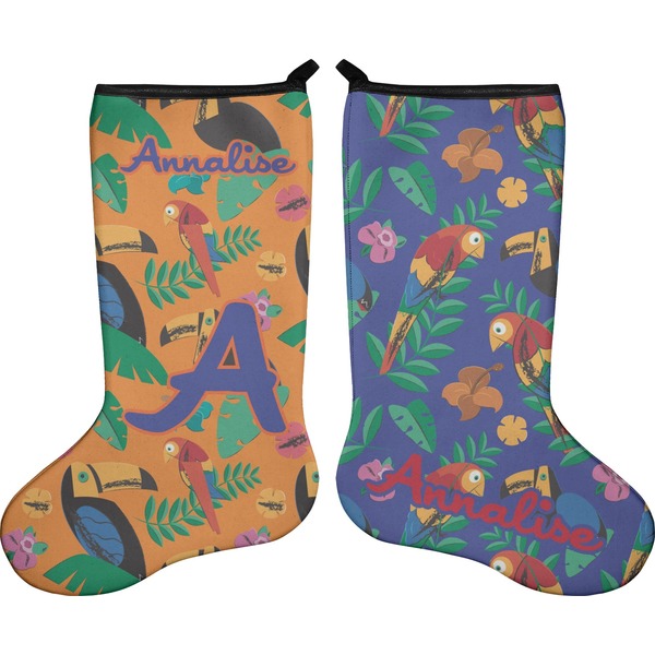 Custom Parrots & Toucans Holiday Stocking - Double-Sided - Neoprene (Personalized)