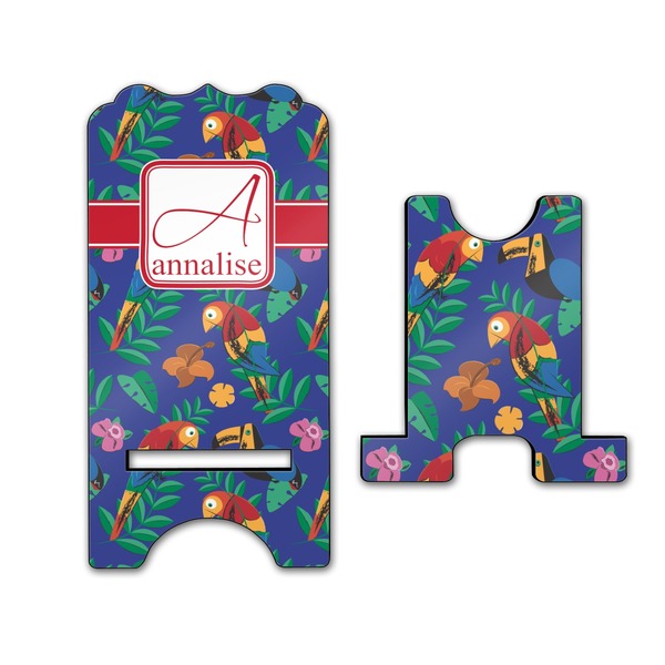 Parrots & Toucans Stylized Phone Stand - Front & Back - Large