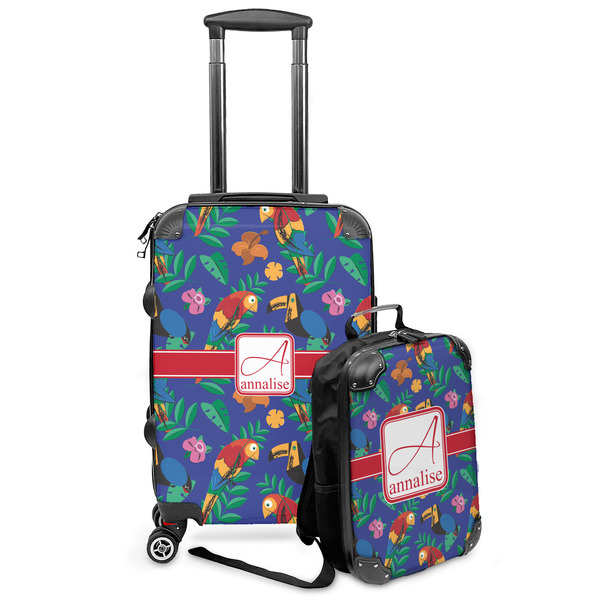 Custom Parrots & Toucans Kids 2-Piece Luggage Set - Suitcase & Backpack (Personalized)