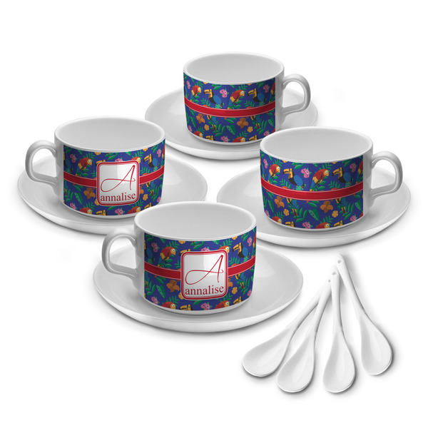 Custom Parrots & Toucans Tea Cup - Set of 4 (Personalized)