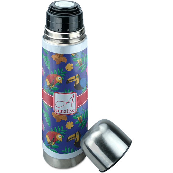 Parrots & Toucans Thermos - Lid Off