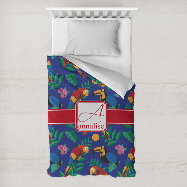 Custom Parrots & Toucans Toddler Duvet Cover w/ Name and Initial
