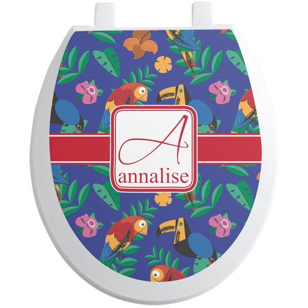 Custom Parrots & Toucans Toilet Seat Decal - Round (Personalized)