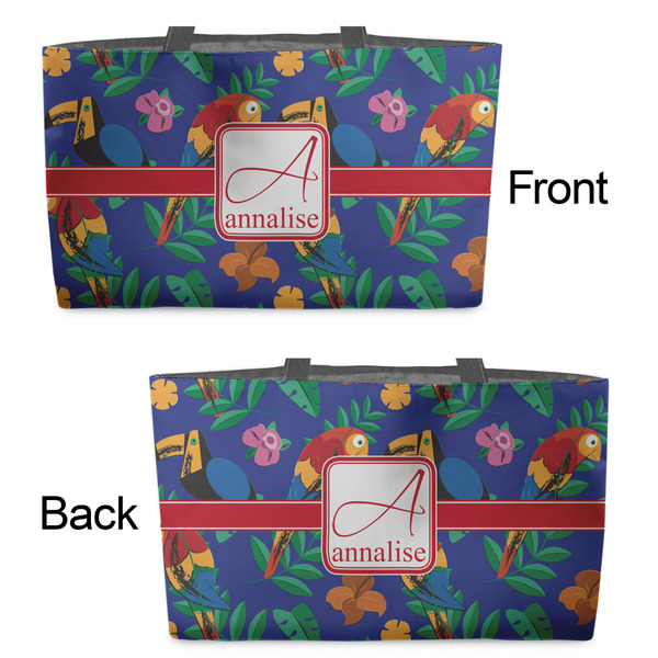 Parrots & Toucans Tote w/Black Handles - Front & Back Views