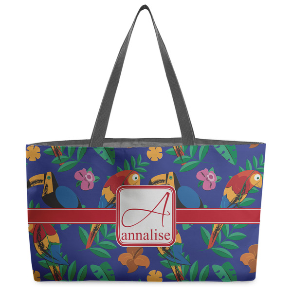 Custom Parrots & Toucans Beach Totes Bag - w/ Black Handles (Personalized)