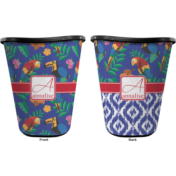Parrots & Toucans Trash Can Black - Front and Back - Apvl