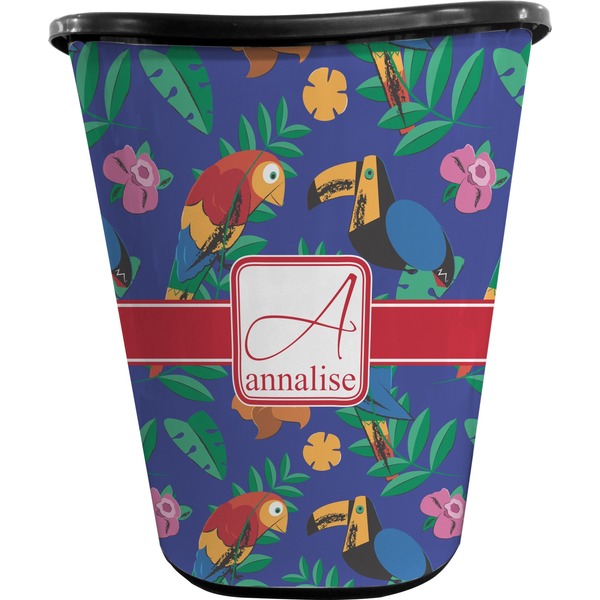 Custom Parrots & Toucans Waste Basket - Double Sided (Black) (Personalized)