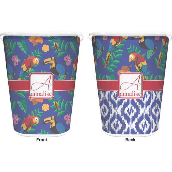 Parrots & Toucans Trash Can White - Front and Back - Apvl